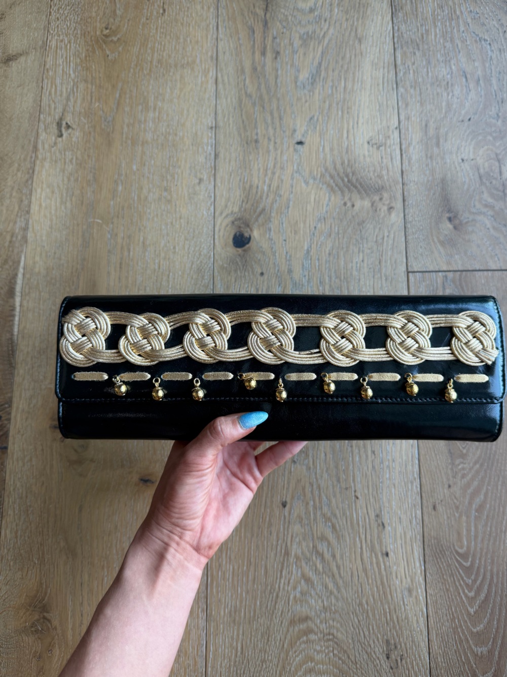 Vintage Roberto Cavalli Gold Passementerie Knot Flap Clutch with Removable Strap - Picture 2 of 9